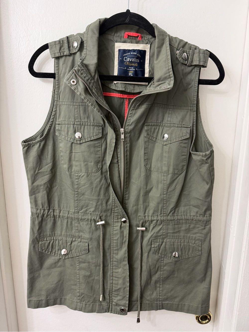 Cavalini Olive Green Sleeveless Utility Vest with Drawstring Waist